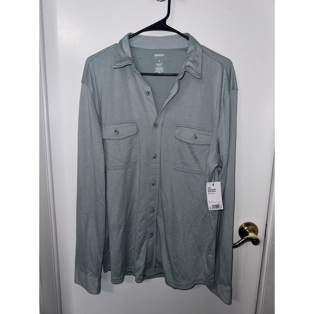 Sonoma Goods For Life Mens Supersoft Knit Shirt Long Sleeve Sage Green Large NWT